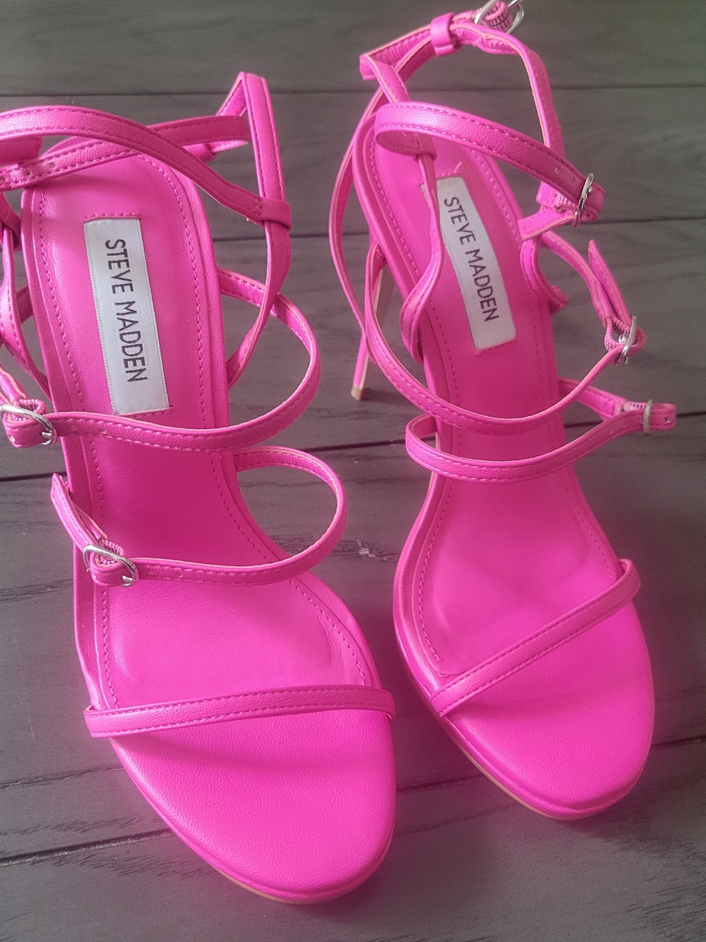 Steve Madden Hot Pink Multi-Strap Stiletto Sandals Shoes 7.5